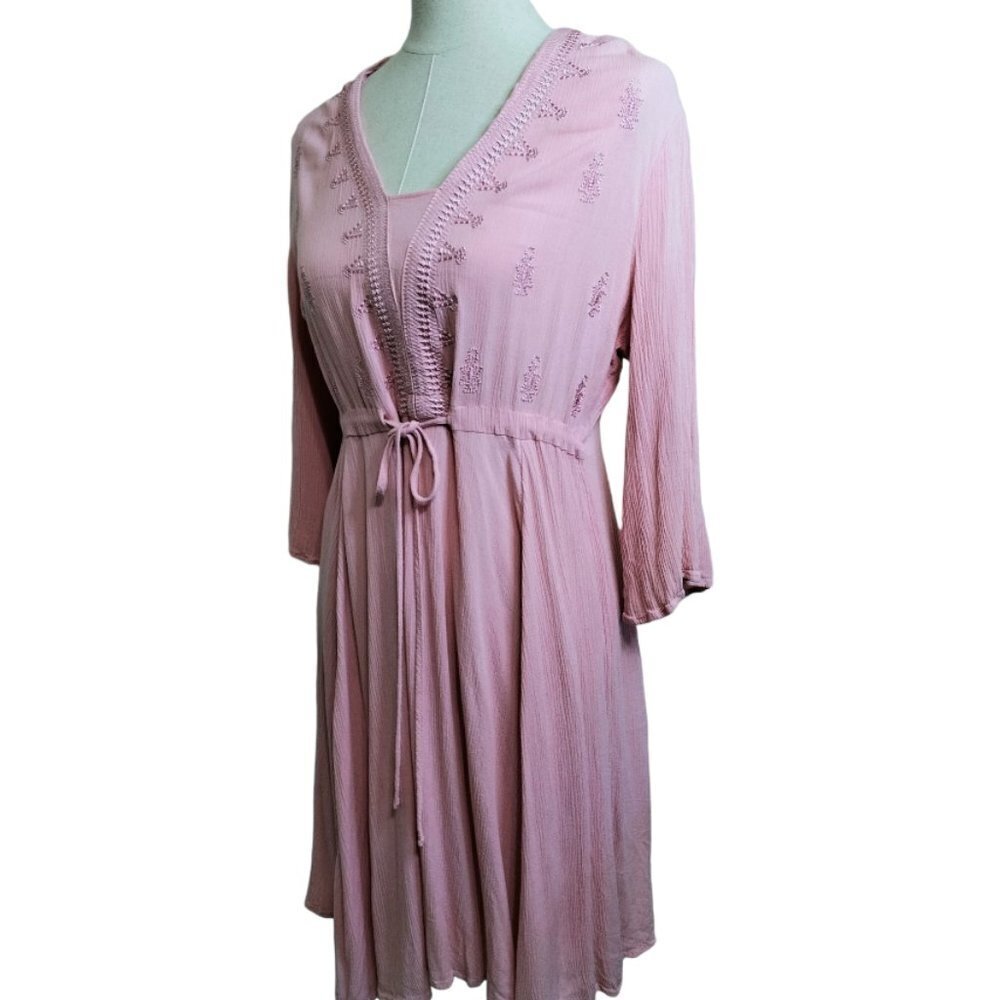 (#408) Indigo Soul Blush Pink Pull On Midi Dress Size L